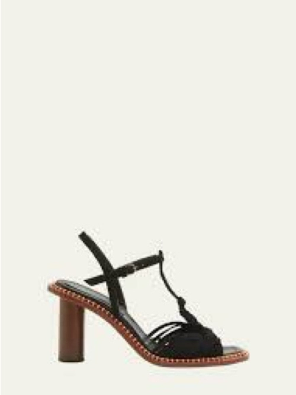 Ulla Johnson Black Strappy Block Heel Sandals with Brown Heel